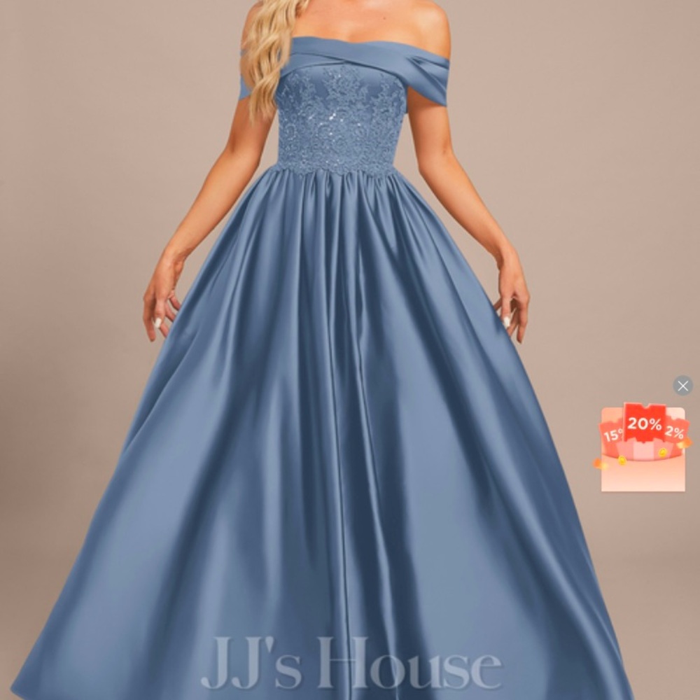 JJs House Off-Shoulder Blue Evening Dress. Color Slate Blue